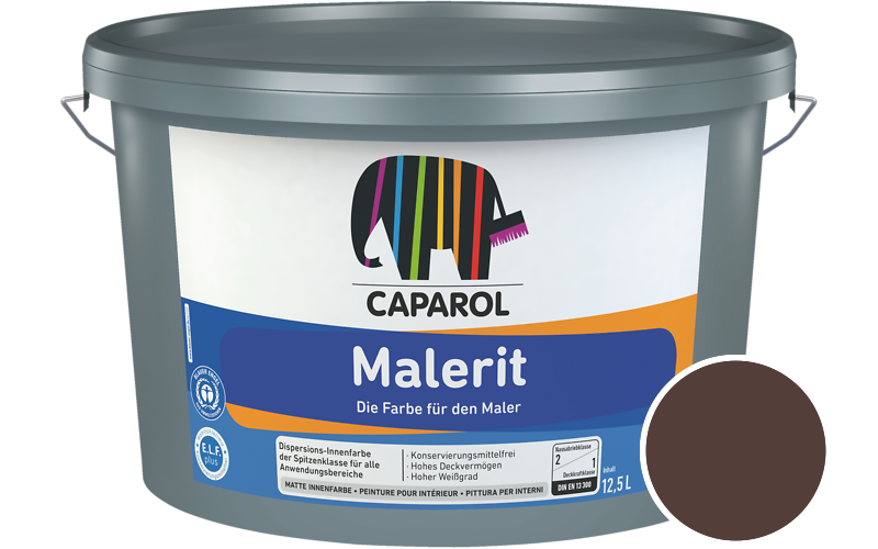 Caparol Malerit 5L Innenfarbe / Getnt im Farbton RAL 8016 Mahagonibraun