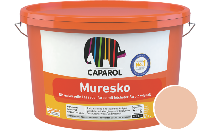 Caparol Muresko 5L Fassadenfarbe / Getnt im Farbton Papaya 115