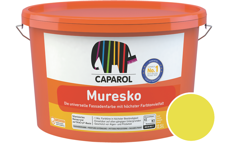 Caparol Muresko 12,5L Fassadenfarbe / Getnt im Farbton RAL 1016 Schwefelgelb