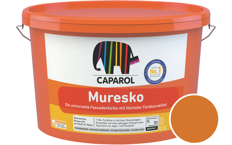 Caparol Muresko 12,5L Fassadenfarbe / Getnt im Farbton RAL 2000 Gelborange
