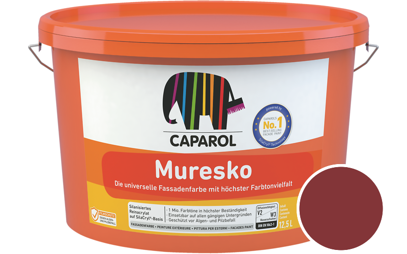 Caparol Muresko 12,5L Fassadenfarbe / Getnt im Farbton RAL 3003 Rubinrot