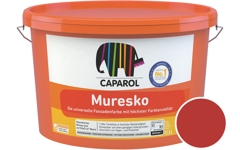 Caparol Muresko 5L Fassadenfarbe / Getnt im Farbton RAL 3020 Verkehrsrot