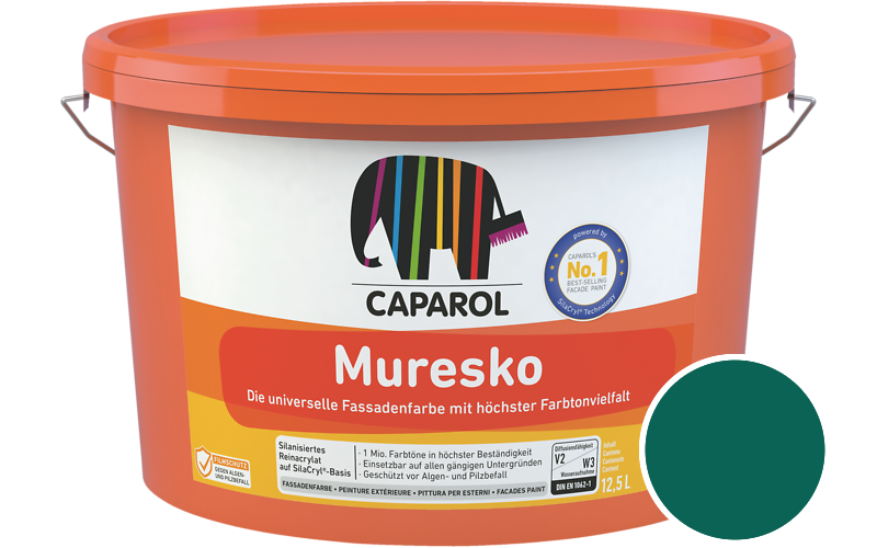 Caparol Muresko 5L Fassadenfarbe / Getnt im Farbton RAL 6026 Opalgrn