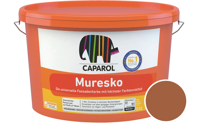 Caparol Muresko 2,5L Fassadenfarbe / Getnt im Farbton RAL 8023 Orangebraun