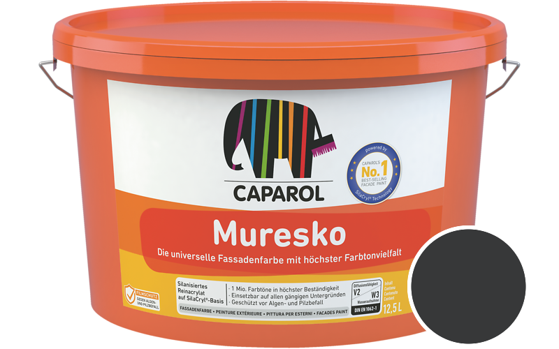 Caparol Muresko 5L Fassadenfarbe / Getnt im Farbton RAL 9011 Graphitschwarz