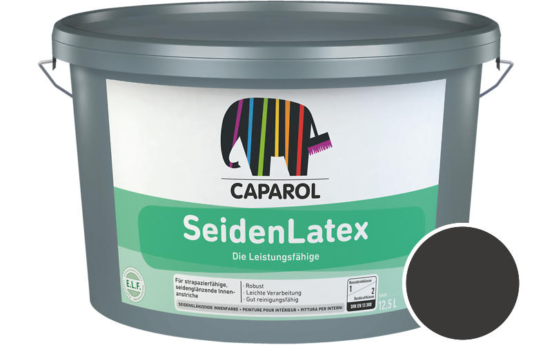Caparol SeidenLatex 5L Latexfarbe / Getnt im Farbton RAL 9017 Verkehrsschwarz