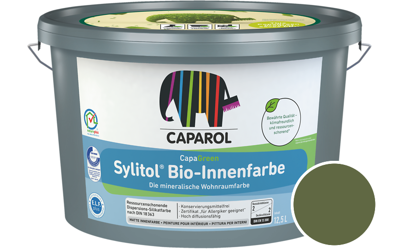 Caparol Sylitol Bio-Innenfarbe 7,5L Silikatfarbe / Getnt im Farbton Amazonas 0