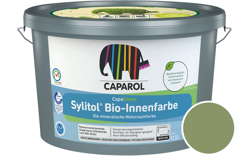 Caparol Sylitol Bio-Innenfarbe 12,5L Silikatfarbe / Getnt im Farbton Amazonas 12