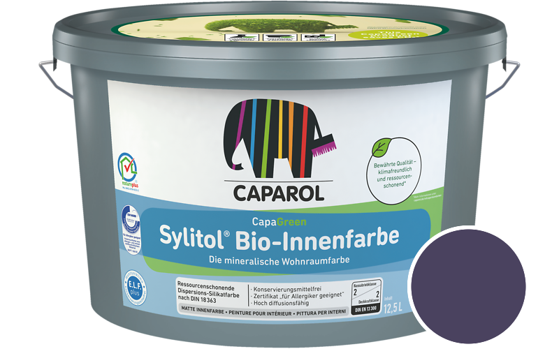 Caparol Sylitol Bio-Innenfarbe 12,5L Silikatfarbe / Getnt im Farbton Amethyst 95