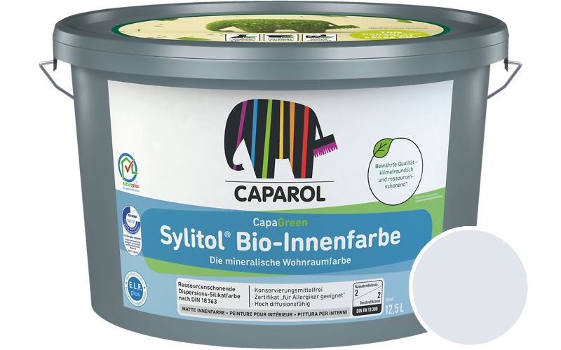 Caparol Sylitol Bio-Innenfarbe 2,5L Silikatfarbe / Getnt im Farbton Aquarell 90