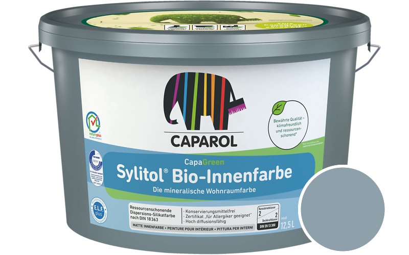 Caparol Sylitol Bio-Innenfarbe 12,5L Silikatfarbe / Getnt im Farbton Atlantis 13