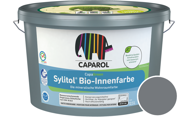 Caparol Sylitol Bio-Innenfarbe 12,5L Silikatfarbe / Getnt im Farbton Blaeulich-grau