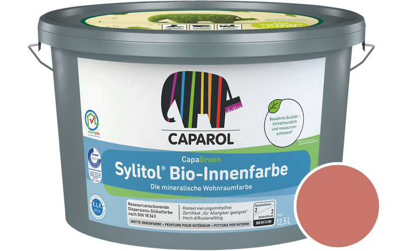 Caparol Sylitol Bio-Innenfarbe 2,5L Silikatfarbe / Getnt im Farbton Bordeaux 80
