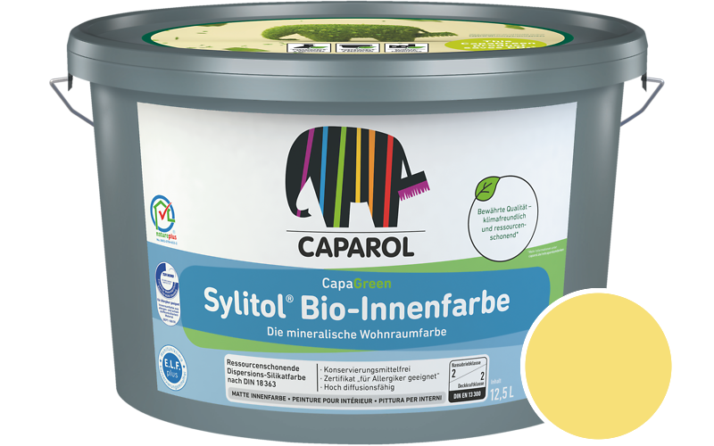 Caparol Sylitol Bio-Innenfarbe 2,5L Silikatfarbe / Getnt im Farbton Citrus 110