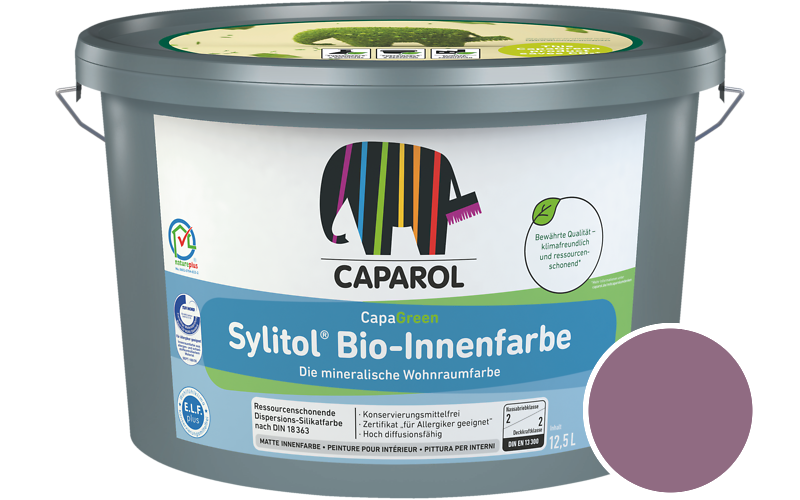 Caparol Sylitol Bio-Innenfarbe 7,5L Silikatfarbe / Getnt im Farbton Clematis 80