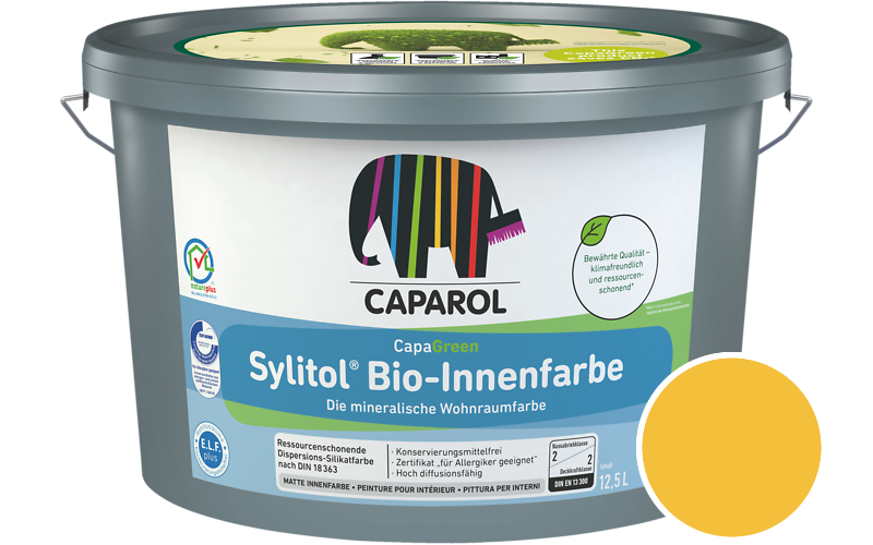 Caparol Sylitol Bio-Innenfarbe 5L Silikatfarbe / Getnt im Farbton Curcuma 100