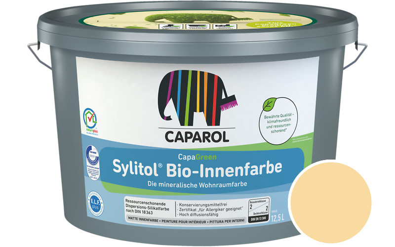 Caparol Sylitol Bio-Innenfarbe 12,5L Silikatfarbe / Getnt im Farbton Curcuma 115