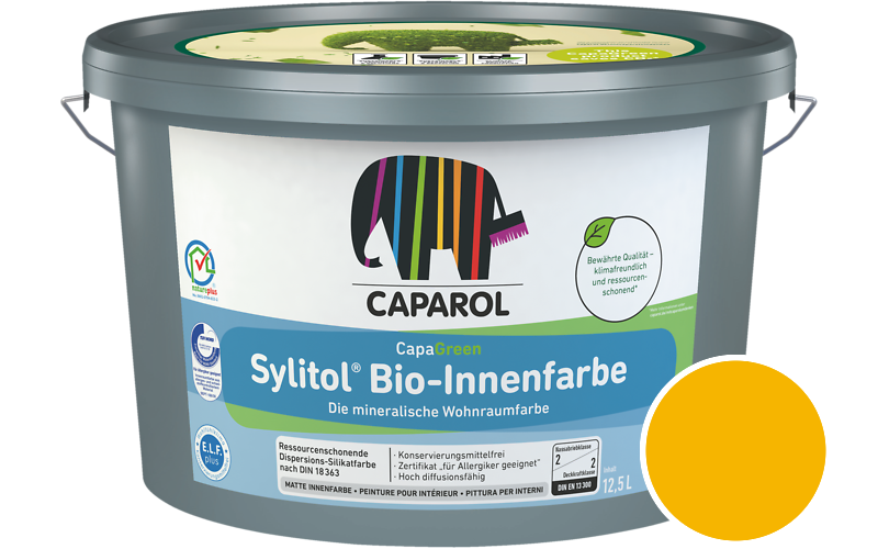 Caparol Sylitol Bio-Innenfarbe 5L Silikatfarbe / Getnt im Farbton Curcuma 95