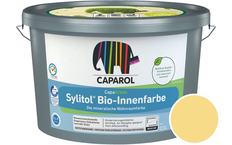 Caparol Sylitol Bio-Innenfarbe 12,5L Silikatfarbe / Getnt im Farbton Curry 145
