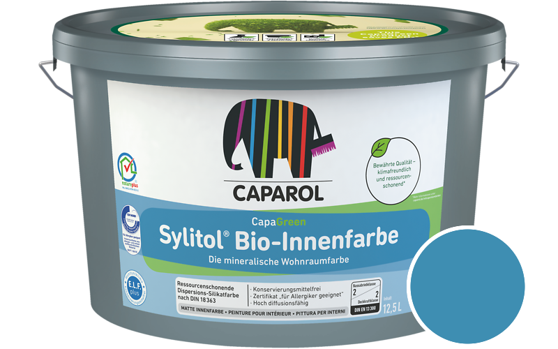 Caparol Sylitol Bio-Innenfarbe 12,5L Silikatfarbe / Getnt im Farbton Donau 12