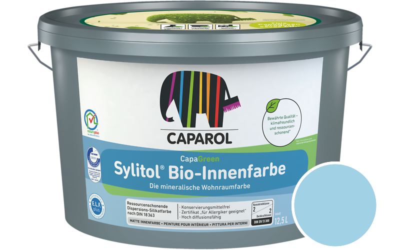 Caparol Sylitol Bio-Innenfarbe 12,5L Silikatfarbe / Getnt im Farbton Donau 15