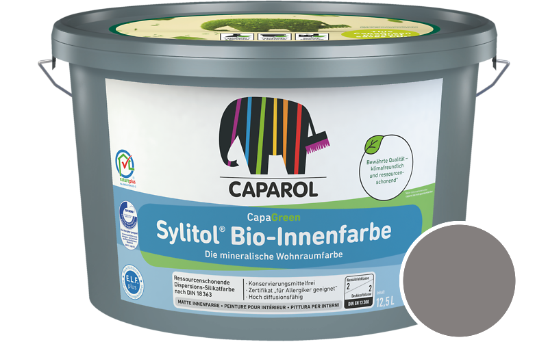 Caparol Sylitol Bio-Innenfarbe 7,5L Silikatfarbe / Getnt im Farbton Ferro 25