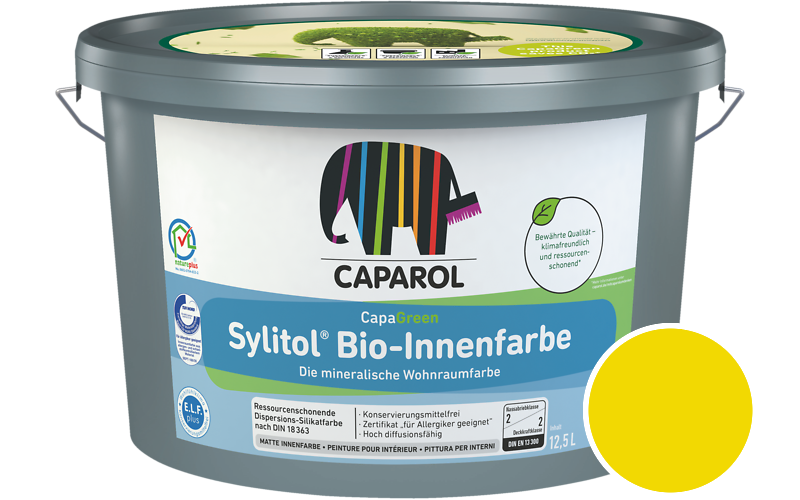 Caparol Sylitol Bio-Innenfarbe 2,5L Silikatfarbe / Get�nt im Farbton Gelb Asi/syf