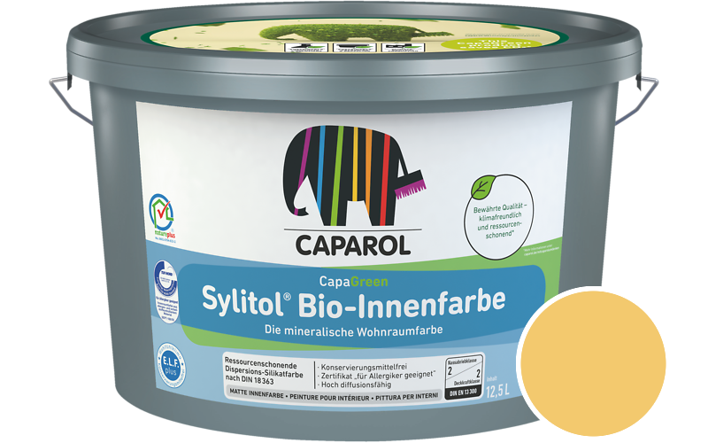 Caparol Sylitol Bio-Innenfarbe 12,5L Silikatfarbe / Getnt im Farbton Ginster 140