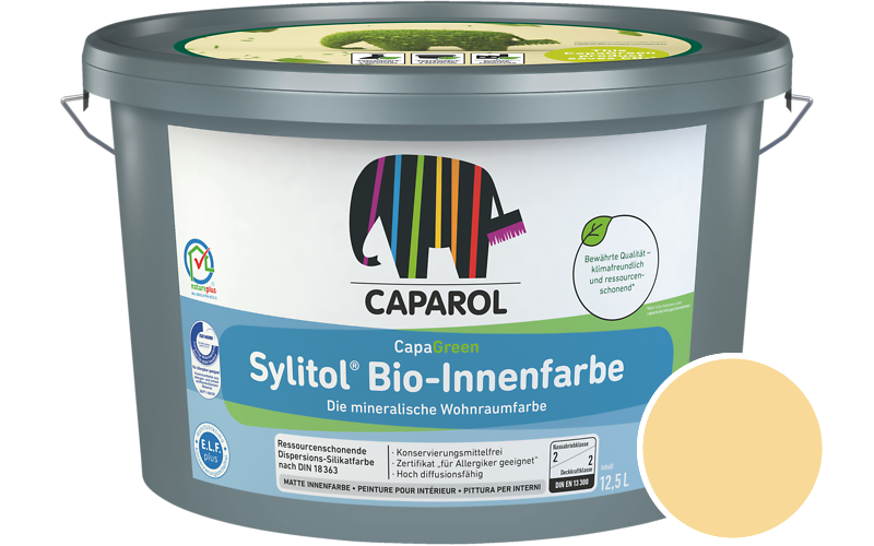 Caparol Sylitol Bio-Innenfarbe 2,5L Silikatfarbe / Getnt im Farbton Ginster 150