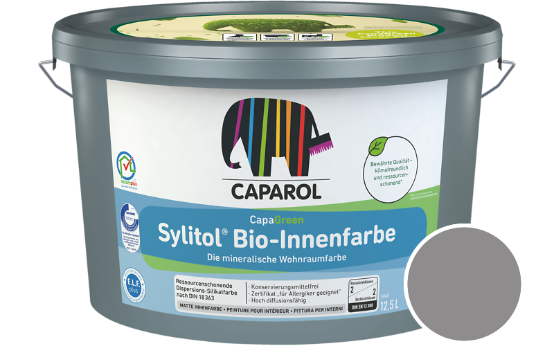 Caparol Sylitol Bio-Innenfarbe 12,5L Silikatfarbe / Getnt im Farbton Grau 10
