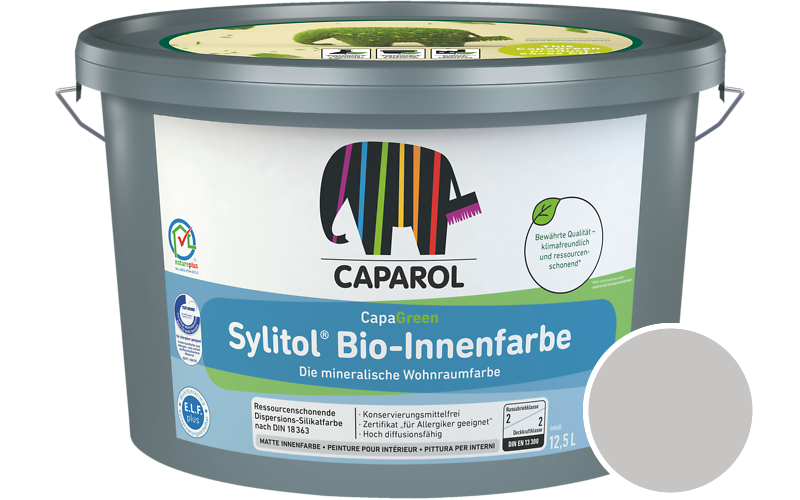 Caparol Sylitol Bio-Innenfarbe 7,5L Silikatfarbe / Getnt im Farbton Grau 20