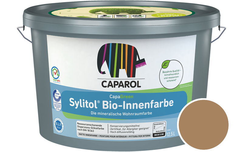 Caparol Sylitol Bio-Innenfarbe 7,5L Silikatfarbe / Getnt im Farbton Havanna 12