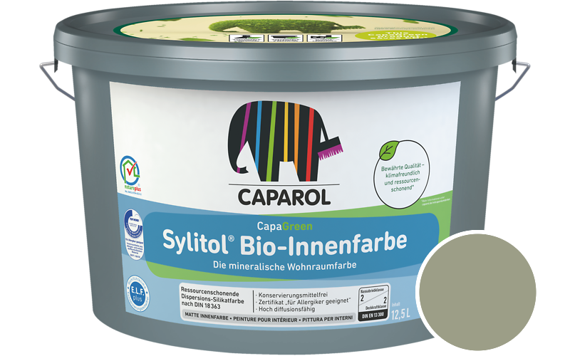 Caparol Sylitol Bio-Innenfarbe 12,5L Silikatfarbe / Getnt im Farbton Herba 10