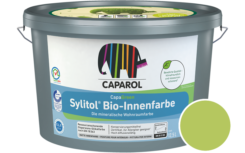 Caparol Sylitol Bio-Innenfarbe 2,5L Silikatfarbe / Getnt im Farbton Herba 45