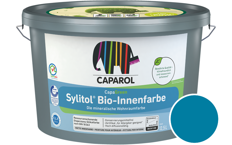Caparol Sylitol Bio-Innenfarbe 12,5L Silikatfarbe / Getnt im Farbton Kobaltblau Asi/syf