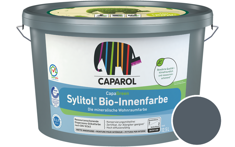 Caparol Sylitol Bio-Innenfarbe 2,5L Silikatfarbe / Getnt im Farbton Lago 10