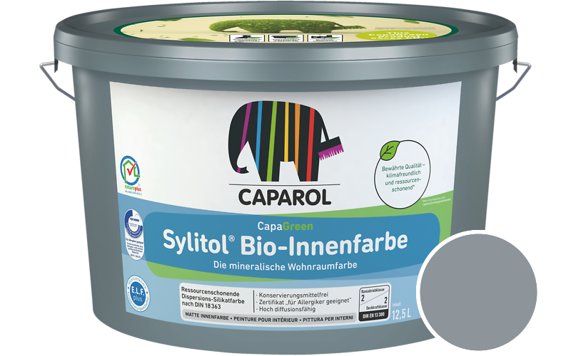 Caparol Sylitol Bio-Innenfarbe 12,5L Silikatfarbe / Getnt im Farbton Lago 20