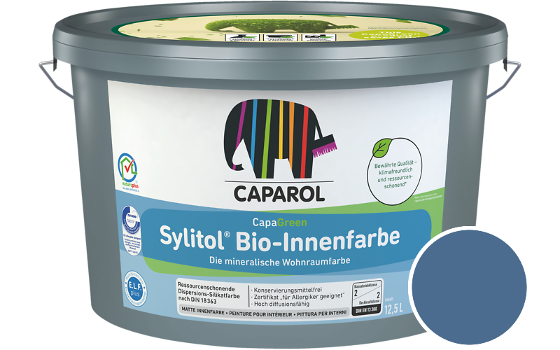 Caparol Sylitol Bio-Innenfarbe 5L Silikatfarbe / Getnt im Farbton Lazur 160