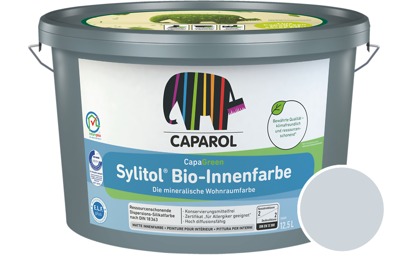 Caparol Sylitol Bio-Innenfarbe 5L Silikatfarbe / Getnt im Farbton Lazur 40