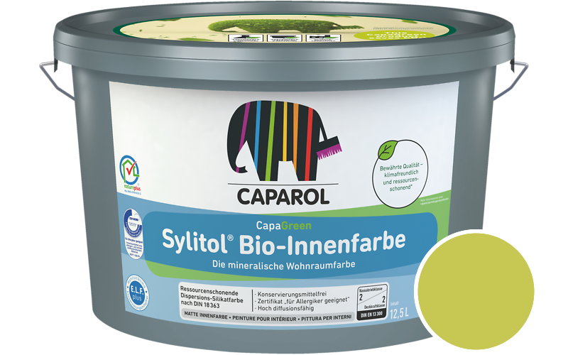 Caparol Sylitol Bio-Innenfarbe 7,5L Silikatfarbe / Getnt im Farbton Limette 12