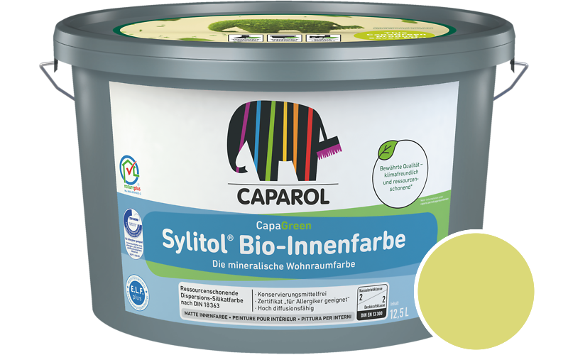 Caparol Sylitol Bio-Innenfarbe 7,5L Silikatfarbe / Getnt im Farbton Limette 13