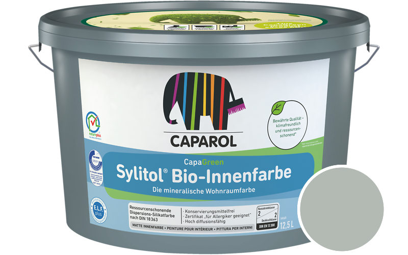 Caparol Sylitol Bio-Innenfarbe 12,5L Silikatfarbe / Getnt im Farbton Malachit 25