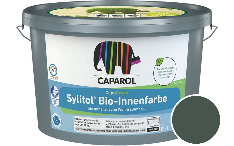 Caparol Sylitol Bio-Innenfarbe 2,5L Silikatfarbe / Getnt im Farbton Malachit 5