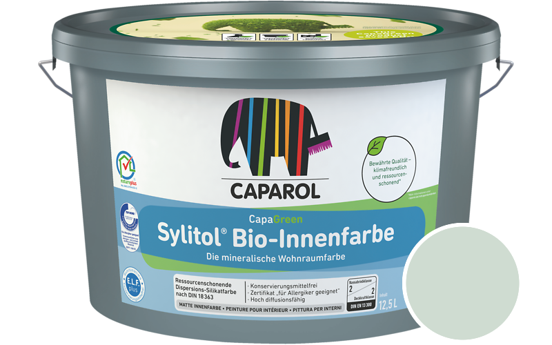 Caparol Sylitol Bio-Innenfarbe 5L Silikatfarbe / Getnt im Farbton Malachit 60