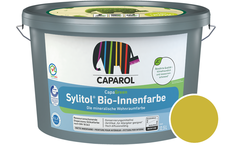 Caparol Sylitol Bio-Innenfarbe 5L Silikatfarbe / Getnt im Farbton Melisse 100