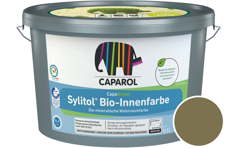 Caparol Sylitol Bio-Innenfarbe 2,5L Silikatfarbe / Getnt im Farbton Melisse 65