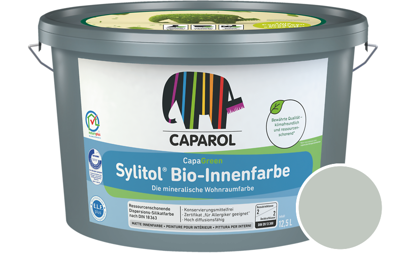 Caparol Sylitol Bio-Innenfarbe 5L Silikatfarbe / Getnt im Farbton Mint 15
