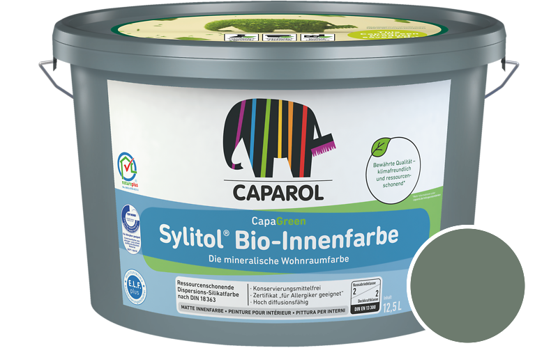 Caparol Sylitol Bio-Innenfarbe 12,5L Silikatfarbe / Getnt im Farbton Mint 35