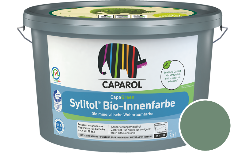 Caparol Sylitol Bio-Innenfarbe 12,5L Silikatfarbe / Getnt im Farbton Mint 40