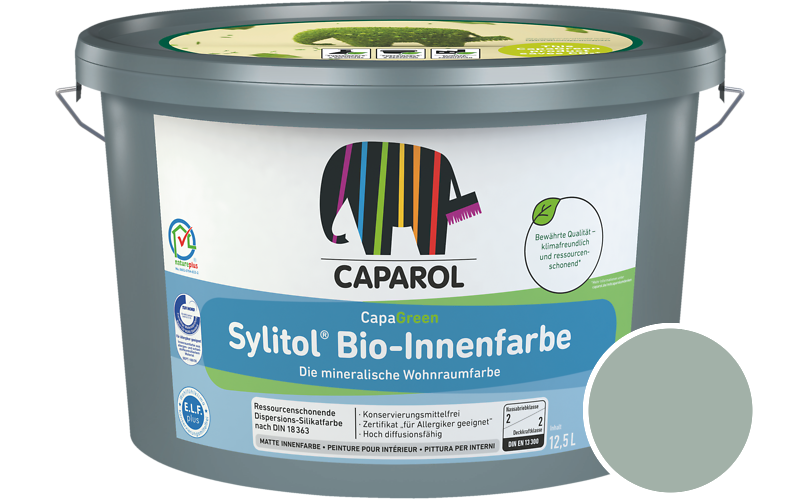Caparol Sylitol Bio-Innenfarbe 12,5L Silikatfarbe / Getnt im Farbton Mint 50
